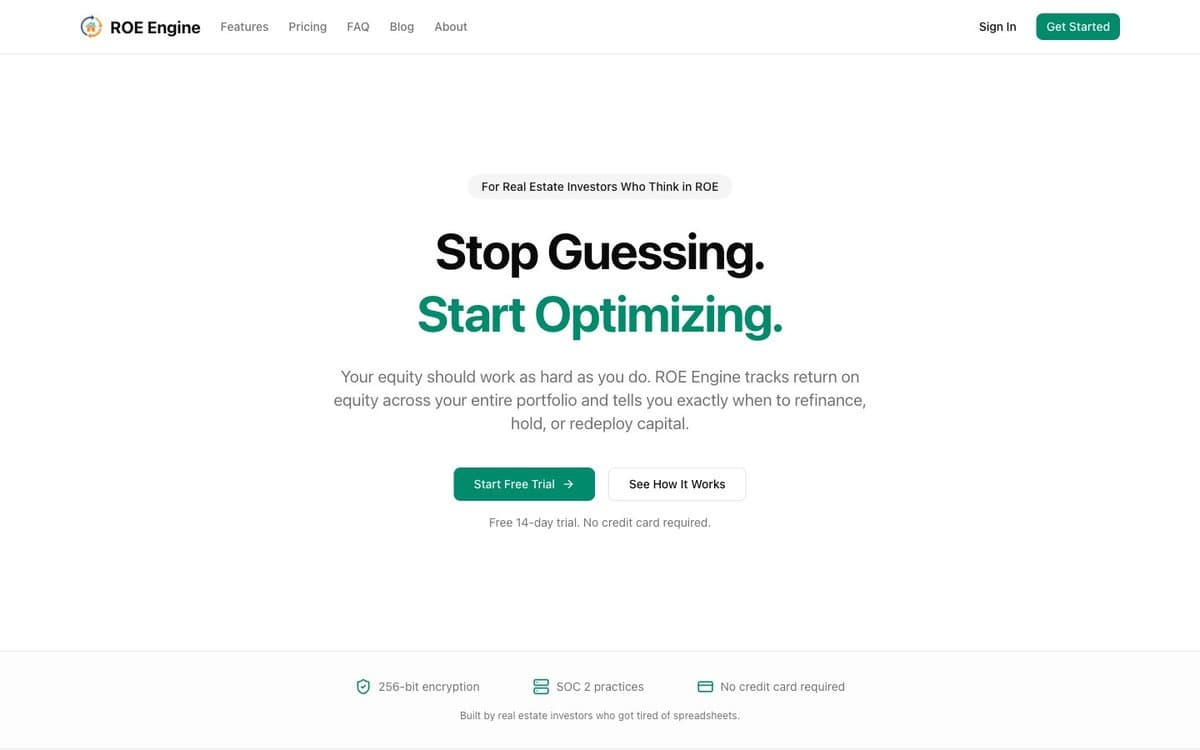 ROE Engine, return-on-equity analytics web app for real estate investors