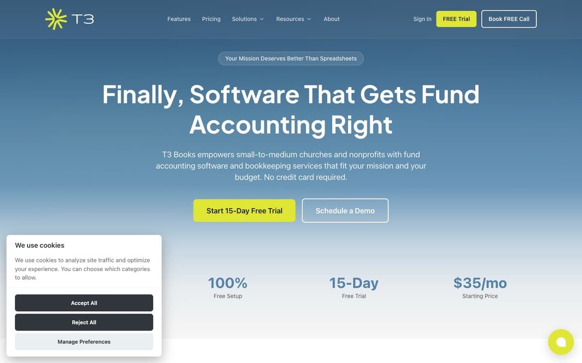 T3 Books website, fund-accounting and bookkeeping software for nonprofits and churches